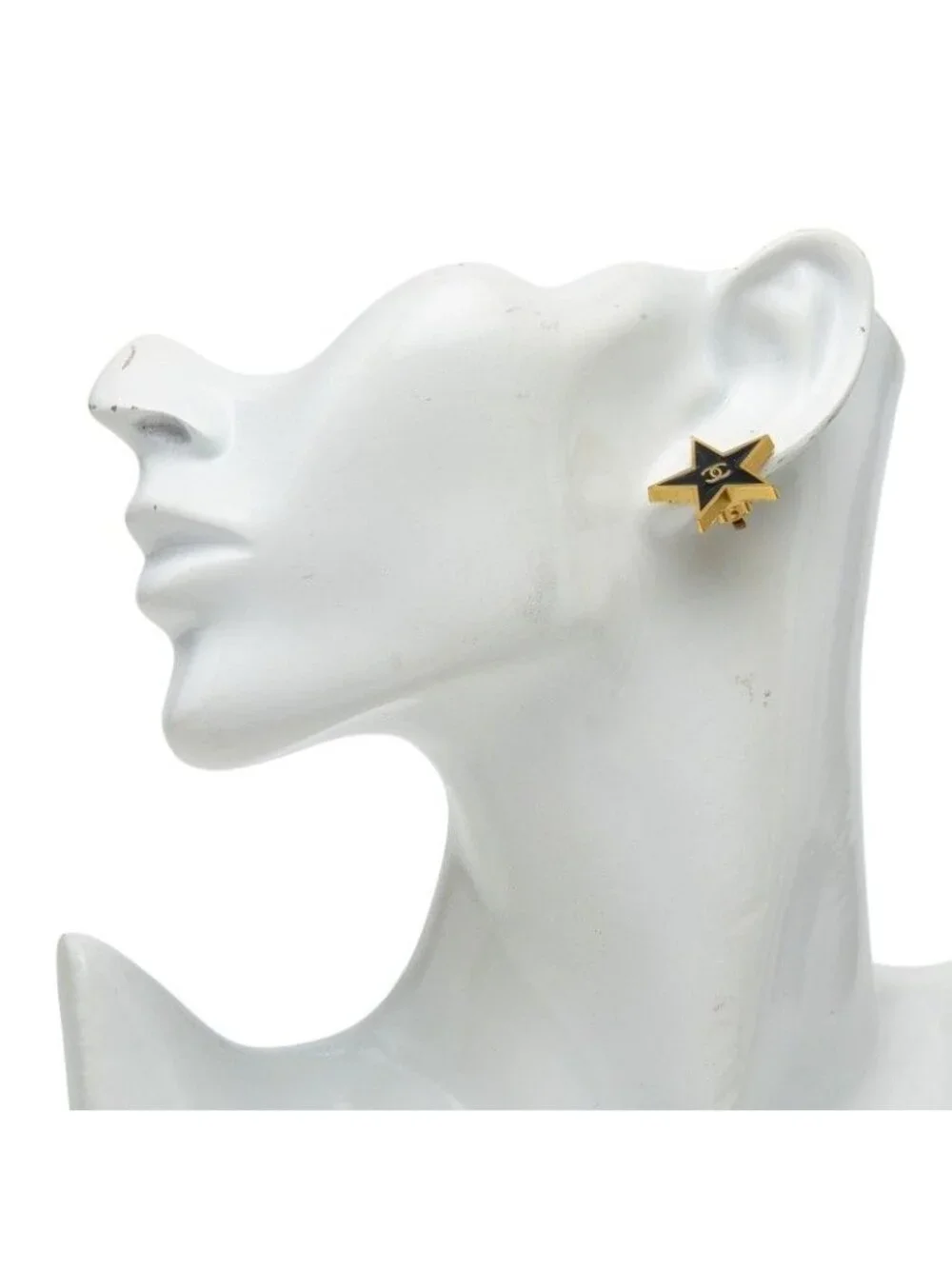 Chanel CC Logo Star Motif Earrings 01 Black Gold Plated
